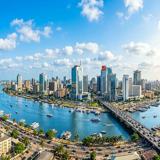 Lagos skyline in bright daylight — the vibrant heart of Africa's creative economy