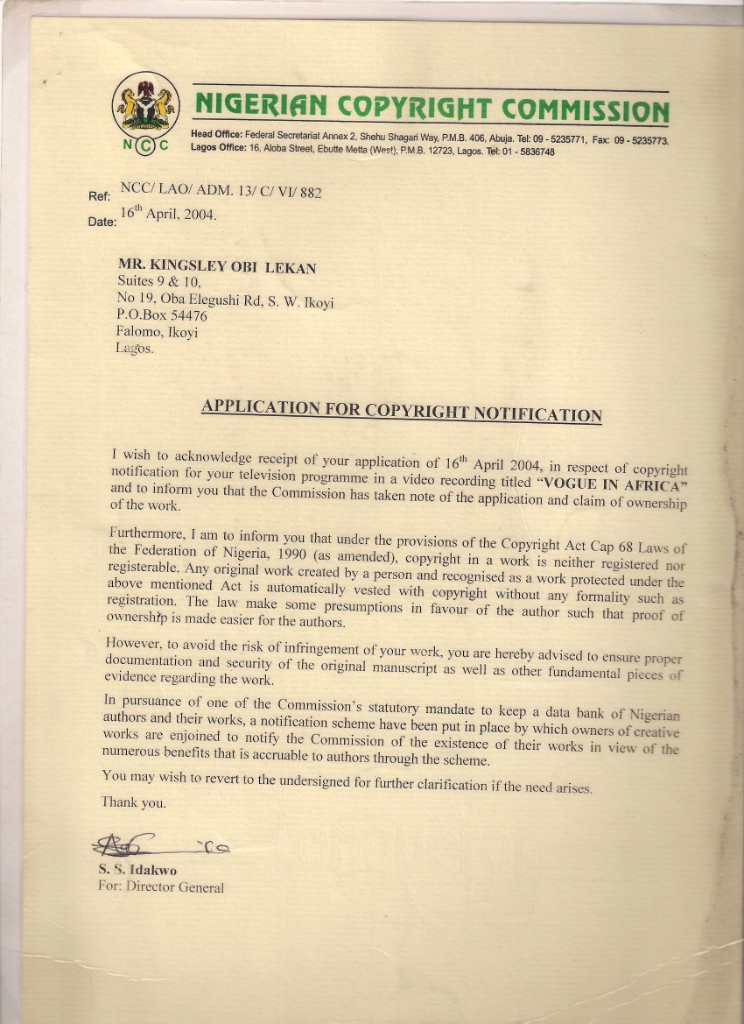 NCC — Vogue in Africa Copyright Notification